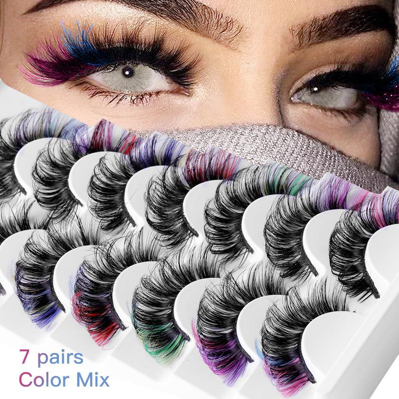 False Eyelashes Natural - 7쌍의 화려한 컬러 인조 속눈썹 3D
